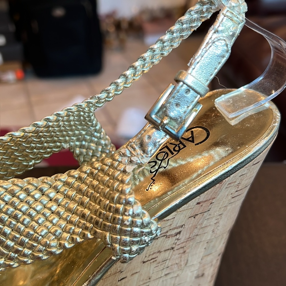 Carlos Santana Horizon Sandals in Silver Braided Top and Cork Wedge Sz 8.5 NEW - Picture 9 of 14